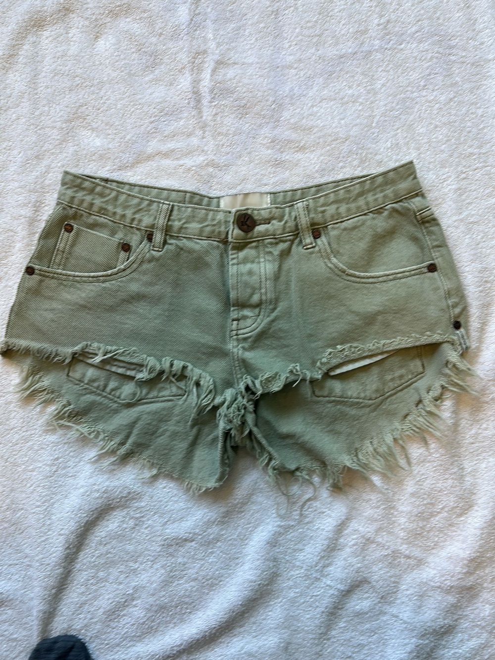 One Teaspoon Sage Green Distressed Denim Shorts